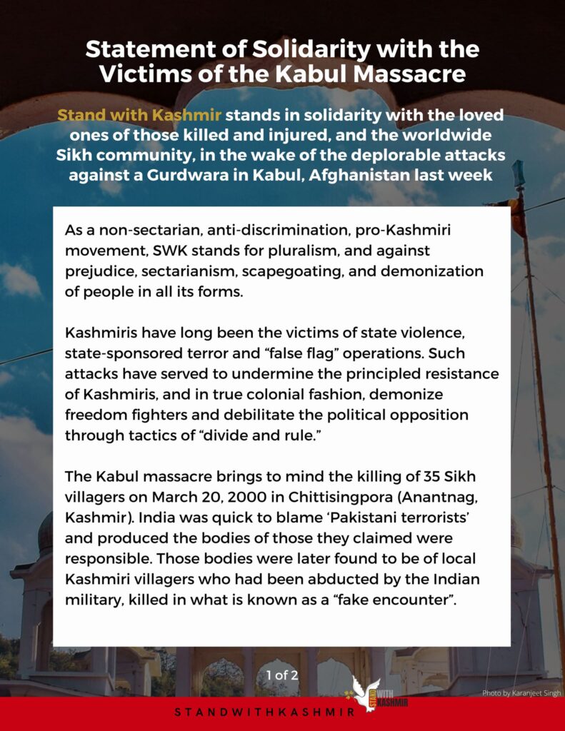 Statement of Solidarity With the Victims of the Kabul Massacre. Stand