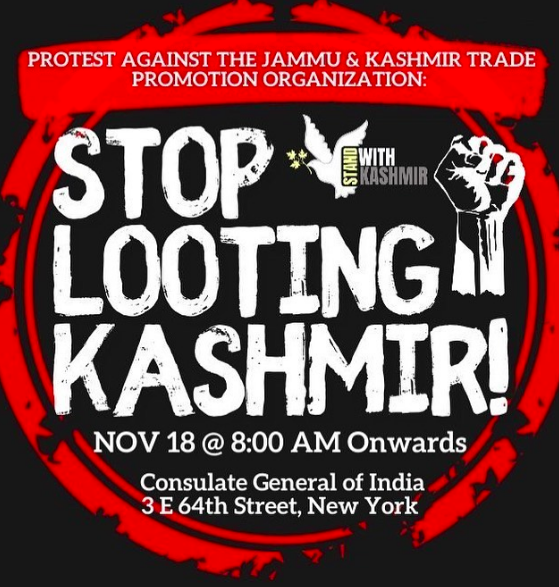 Stand With Kashmir protested the Jammu and Kashmir Trade Promotion Organization (JKTPO) and the Indian consulate in November 2020 for the sponsoring of their “Saffron Promotion” event, where Kashmiri saffron was again being commodified and utilized for profit. 