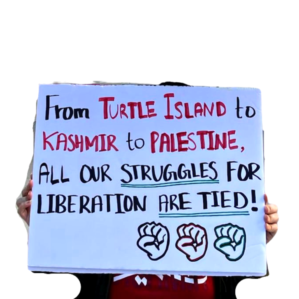 StandwithKashmir volunteers at a Boeing protest organized by SJP Chicago.