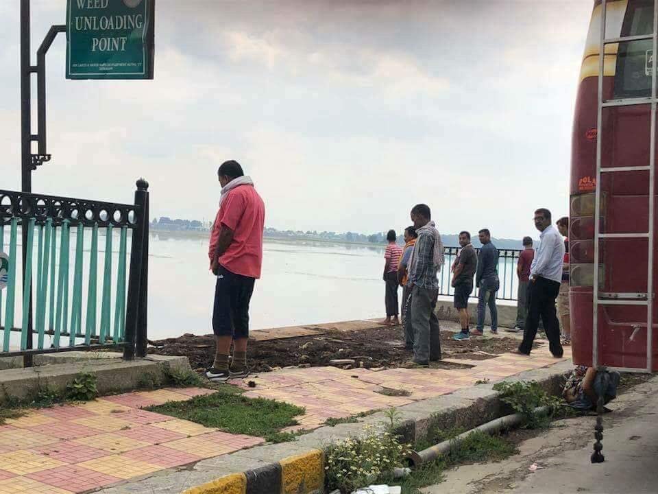 Pictures of ‘Amarnath Yatris’ urinating on the banks of Dal Lake go viral, drawing concern from local Kashmiris, read the full article here. Photo from Free Press Kashmir. 